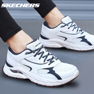 斯凱奇（Skechers）男鞋跑步鞋夏季新款網(wǎng)面透氣運動鞋子男輕便舒適減震耐磨跑鞋官方 白色/海軍藍色424 41