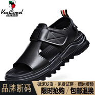 西域駱駝（VANCAMEL）高檔防臭厚底涼鞋男真皮透氣增高5C外穿高端輕便夏天開車工作沙灘 黑色 29127/官方店旗艦新品 38 皮鞋標準尺碼