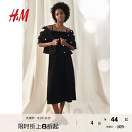 H&M女裝背心吊帶連衣裙秋季無(wú)袖修身收腰露背海洋印花長(zhǎng)裙1221999 黑色 XS 155/80