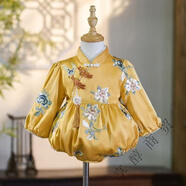 霖貝熊抓周衣服周歲禮服男女寶寶中式唐裝旗袍嬰兒生日宴紅色國(guó)風(fēng)公主裙 金色包屁長(zhǎng)袖 80 20斤以下