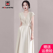 AEMAPE名媛設(shè)計(jì)感冷淡風(fēng)V領(lǐng)連衣裙女2025夏季新款溫柔白色收腰裙子女裝 主圖款 M 建議115-125斤