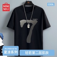 名創(chuàng)優(yōu)品（MINISO）冰絲短袖t恤男士夏季涼感透氣半袖學生休閑百搭男裝運動速干衣服 黑色(運動柒) L 175(體重120-140斤左右)