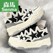 森馬情侶鴛鴦鞋男女冬季2025新款網(wǎng)紅厚底增高休閑運動(dòng)星星面包鞋 白黑 35 標準碼