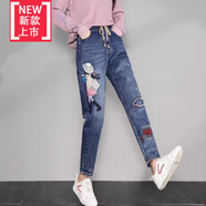 美博鳥（MEIBONIAO）中年婦女廣州新塘女式牛仔褲2025刺繡新款松緊時尚歐貨復(fù)古加絨顯繡美女不加絨 633M 90-100