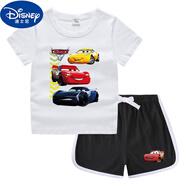 迪士尼（Disney）品牌童裝汽車總動員閃電麥昆車衣服女童短袖T恤套裝女寶兒童半袖 白色+黑色 120 cm