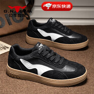 公牛世家（G.N.Shi Jia）男鞋秋季新款百搭運動(dòng)板鞋男復古德訓鞋子男士 黑色GN25ZY013 40