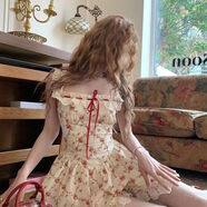 GOCHIEI法式日系風(fēng)甜美少女感蕾絲拼接無(wú)袖碎花連衣裙短款開(kāi)衫洋氣套裝裙 單件碎花蕾絲裙[商場(chǎng)品質(zhì)] M