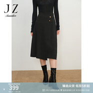 玖姿·安娜蔻法式復(fù)古松緊羊毛褶皺半身裙腰裙女冬款 素黑 L