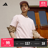 adidas情侶休閑純棉上衣圓領(lǐng)短袖T恤男女夏季阿迪達(dá)斯官方輕運(yùn)動 粉色 XL