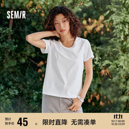 森馬（Semir）短袖t恤女短款合體顯瘦正肩內(nèi)搭25夏涼感修身打底衫109325100001