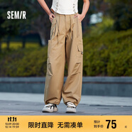 森馬休閑褲女松緊腰闊腿褲腳口兩穿夏季復(fù)古工裝褲101324127012