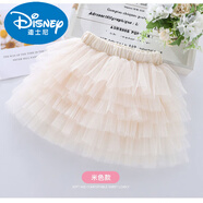 迪士尼2025女童蓬蓬裙半身裙春夏中大童網(wǎng)紗跳舞小蕾絲蛋糕兒童短裙 官方店品牌六層紗米黃色 110