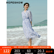 紅袖海邊度假連衣裙夏季2024新款女裝 收腰V領(lǐng)碎花垂感顯瘦氣質(zhì)雪紡裙 白底藍花674 XL
