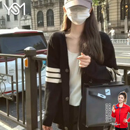 翊尚美針織衫女秋季2025新款小香風(fēng)寬松v領(lǐng)毛衣慵懶風(fēng)紐扣潮流開(kāi)衫外套 黑色 【親膚柔軟抗起球】 均碼 【推薦80-140斤】