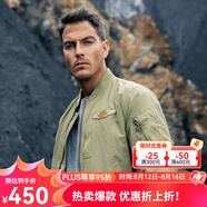 AKSERIES新復古回潮MA-1胸前繡花標飛行員棒球領(lǐng)短版修身夾克男1704001 軍卡其色 3XL
