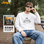 吉普（JEEP）吉普官方小領(lǐng)口T恤男士春秋款美式潮牌衛(wèi)衣外套圓領(lǐng)時尚潮流上衣 米白 M 110-130斤