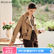 Olrain法式卡其色短款風(fēng)衣外套女秋裝氣質(zhì)小個(gè)子翻領(lǐng)大衣女 卡其色 XL