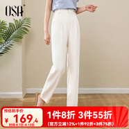 歐莎（OSA）高腰窄版OL職業(yè)垂感煙管西裝褲女通勤顯瘦直筒休閑褲子2025秋新款 米白色 XL