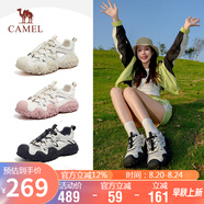 駱駝（CAMEL）登山鞋女網(wǎng)面拼接抽繩厚底休閑鞋 L24S245121W 米/黑(洞洞款) 38