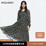moussy 【劉亦菲同款】南法度假風(fēng)碎花浪漫優(yōu)雅連衣裙028ISX33-3711 020黑色 M