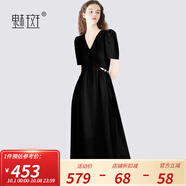 魅斑赫本風鏤空串珠連衣裙女2025夏季連身裙小黑裙公主裙女 黑色 S