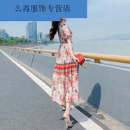 澳顏萊德國品質波西米亞風格長裙海邊度假沙灘裙碎花連衣裙顯白夏天仙女 米底紅花 L x 建議115125斤