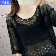 顧夕岑230斤遮陽(yáng)衣女外穿鏤空薄款寬松夏季韓版套頭毛衣女加大碼針織衫 黑色 M