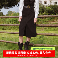 卓雅周末（JORYA weekend）奇幻物語|24春新復(fù)古雙腰頭高腰A字開叉牛仔半身裙DCW05 黑色 S