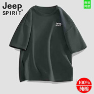 JEEP SPIRIT純棉短袖t恤男短袖2024新款夏季新款黑色重磅休閑情侶打底衣服男 吉普Z(yǔ)T200G-深灰色 M 吉普