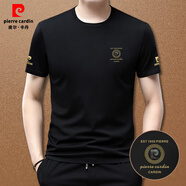 皮爾卡丹（pierre cardin）2025新款男裝夏季圓領(lǐng)莫代爾棉印花短袖高端休閑半袖青年體恤 P1013黑色圓領(lǐng)短袖 XL 建議140-155斤