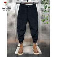 啄木鳥(niǎo)（TUCANO）潮牌拼接條絨休閑褲男士秋冬加絨立體裁剪小腳哈倫褲韓版運動(dòng)衛褲 黑色【燈芯絨面料】 29 建議110-120斤