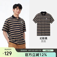 駱駝（CAMEL）戶(hù)外速干POLO衫夏短袖翻領(lǐng)條紋彈力透氣吸濕徒步登山運(yùn)動(dòng)棉t    L
