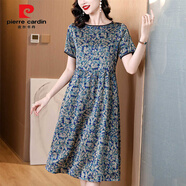 皮爾卡丹短袖連衣裙女士2025夏季新款圓領(lǐng)氣質(zhì)時(shí)尚滑感印花時(shí)尚優(yōu)雅長(cháng)裙子 花色【版】 M 95-105斤