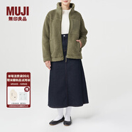 無(wú)印良品 MUJI 男女通用 羊羔絨 拉鏈夾克 毛絨加絨厚外套 秋冬季 卡其綠 XXS-XS