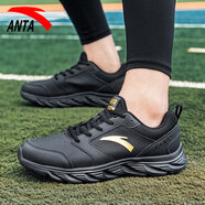 安踏（ANTA）男鞋秋季皮面防潑水保暖運動(dòng)鞋2025新款休閑經(jīng)典款旅游跑步鞋子男 黑/金屬金-11 皮面防潑水 39