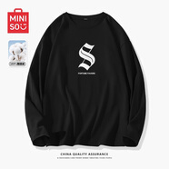 名創(chuàng  )優(yōu)品（MINISO）初秋純棉打底衫男春秋重磅圓領(lǐng)內搭上衣男女生百搭純色長(cháng)袖T恤潮 黑色(mt荊棘英文中標) L 175(名創(chuàng  )優(yōu)品 品控嚴格)