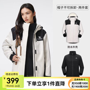 駱駝沖鋒衣男三合一抓絨拼色防水防風(fēng)戶外登山服外套女 O148，暖白色/幻影黑 ，女 L