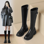 ZHR長(cháng)筒靴女秋冬時(shí)尚褶皺騎士靴女顯高顯瘦厚底女靴 BL323黑色40