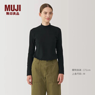 無印良品（MUJI）女式 起毛羅紋編織半高領(lǐng)長(zhǎng)袖T恤上衣打底衫女內(nèi)搭春季 黑色 M （160/84A）
