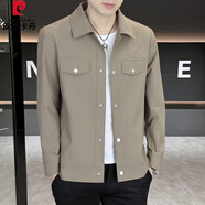 皮爾卡丹（pierre cardin）夾克男翻領(lǐng)春秋裝潮流中青年外套休閑帥氣薄款工裝茄克高級感上衣 卡其 2XL 140-155斤