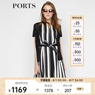 PORTS寶姿商場(chǎng)同款夏季新品女裝優(yōu)雅黑白撞色條紋連衣裙LA8D157FFT004 黑色條紋 XS (2)