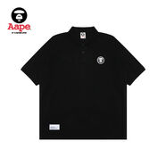 添柏嵐潮牌ape猿人猿面徽章短袖POLO短袖休閑短袖刺繡夏季翻領(lǐng)新款上衣 POLO-01#黑色 M