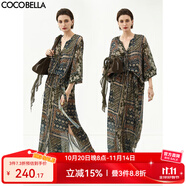 COCOBELLA復(fù)古度假風(fēng)波普花卉飄帶半身裙開(kāi)叉浪漫長(zhǎng)裙HS0045B 波普 M