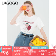 lagogo純棉撞色草莓印花T恤女拉谷谷夏季新款正肩圓領(lǐng)短袖上衣 本白色(V1) M