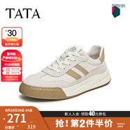 他她（TATA）男士阿甘男鞋復(fù)古德訓(xùn)鞋男運(yùn)動(dòng)休閑鞋厚底板鞋小白鞋PCB01AM3 QDR01AM4米/灰/杏 40
