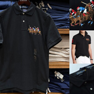 保羅拉夫勞倫（Polo Ralph Lauren）美國夏季短袖T恤Polo杉翻領(lǐng)休閑刺繡彩馬標三彩馬黑色S (120斤以下)