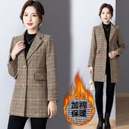 霏楚 女裝格子小外套顯瘦西服春秋季上衣短款休閑新款女士小西裝韓版 中長(cháng)款夾棉 3XL 建議125-135斤