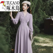 啄木鳥(niǎo)（TUCANO）官方法式赫本風(fēng)連衣裙秋季新款氣質(zhì)收腰顯瘦娃娃領(lǐng)中長(cháng)款學(xué)院甜美 長(cháng)袖連衣裙 2XL