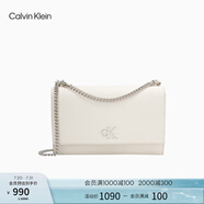 Calvin Klein小眾單肩包禮物荔枝紋包包金屬搭扣鏈條翻蓋CK女包斜挎包DH2806 67U-粉筆白 OS
