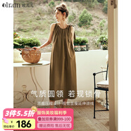 Olrain歐芮兒棕色無(wú)袖連衣裙女夏季新款寬松度假風(fēng)掛脖裙子沙灘裙 棕色 S